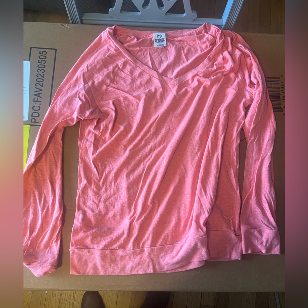 Pink brand V neck Tshirt long sleeve